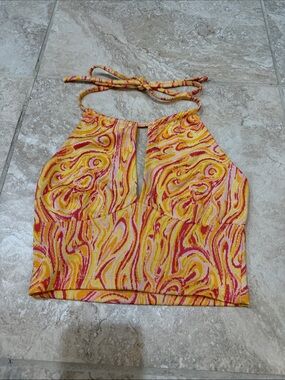 Bershka Yellow & Pink Swirl Halter Crop Top